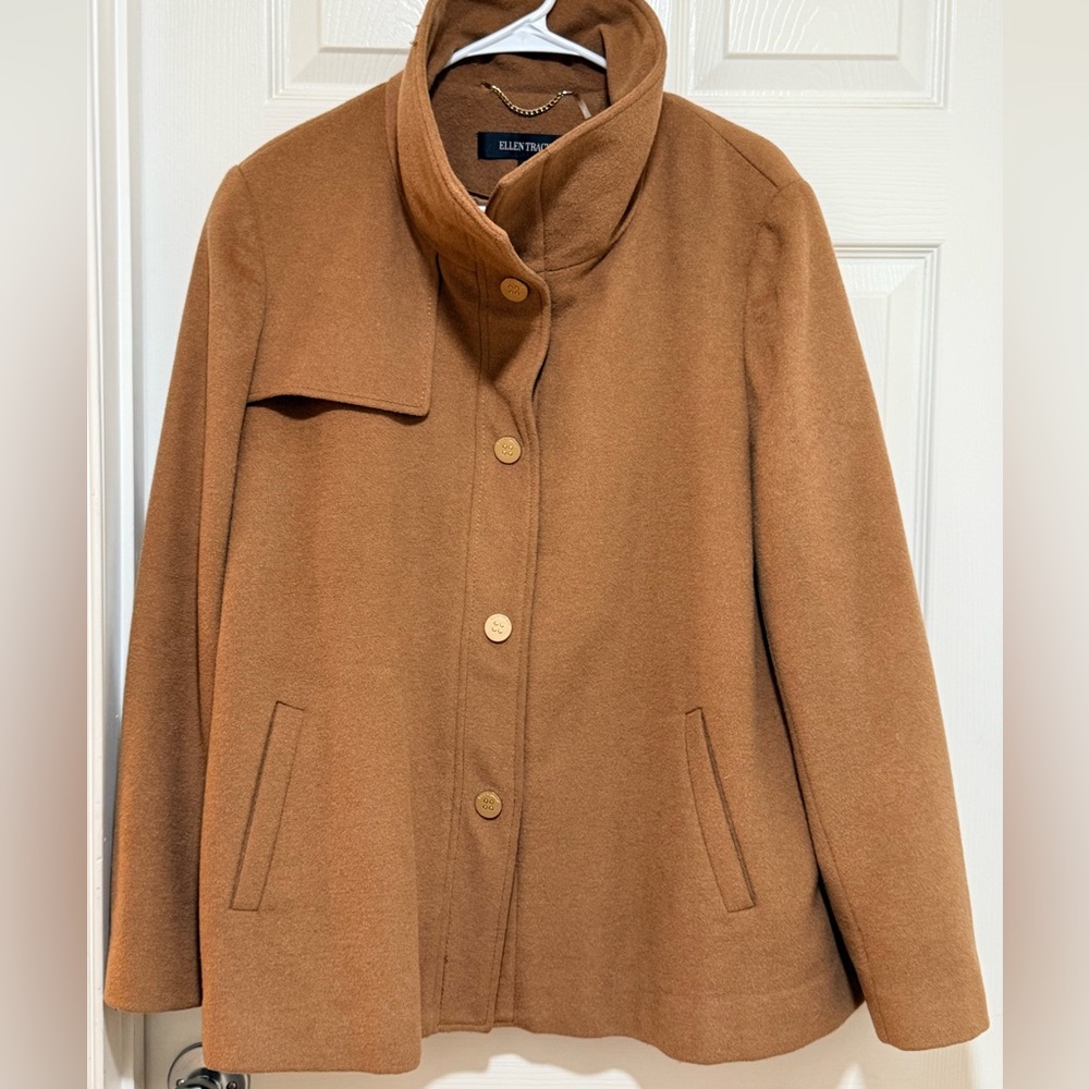 Ellen Tracy Brown Coat Size Women’s Gold Metal Snap